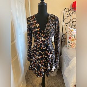 Nwot GB Faux Wrap Multi Floral Print Mini Dress
